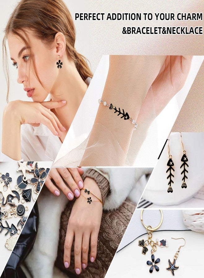 TecoKart Charms for Bracelet Making - Gingerbread Man, Cat, Deer, Heart, Diamond, Cow - Black Pendants for Jewellery Making - 30 PCS DIY Kit - Image 3